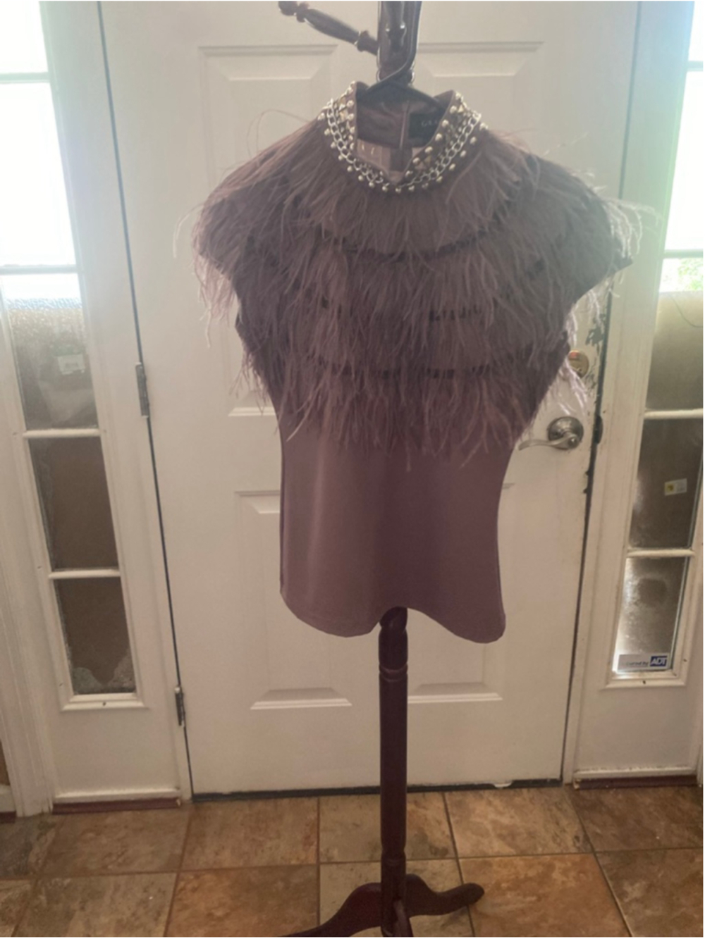 Women's GRACIA Mauve Feathered Top , Size S